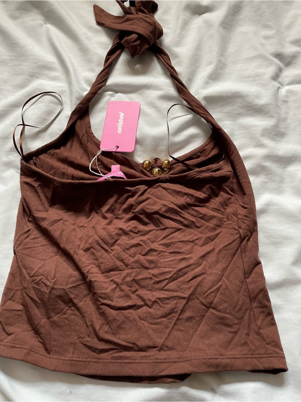 NEW WITH TAGS Edikted Chocolate Brown Ruched Front Tank Top - Picture 5 of 6